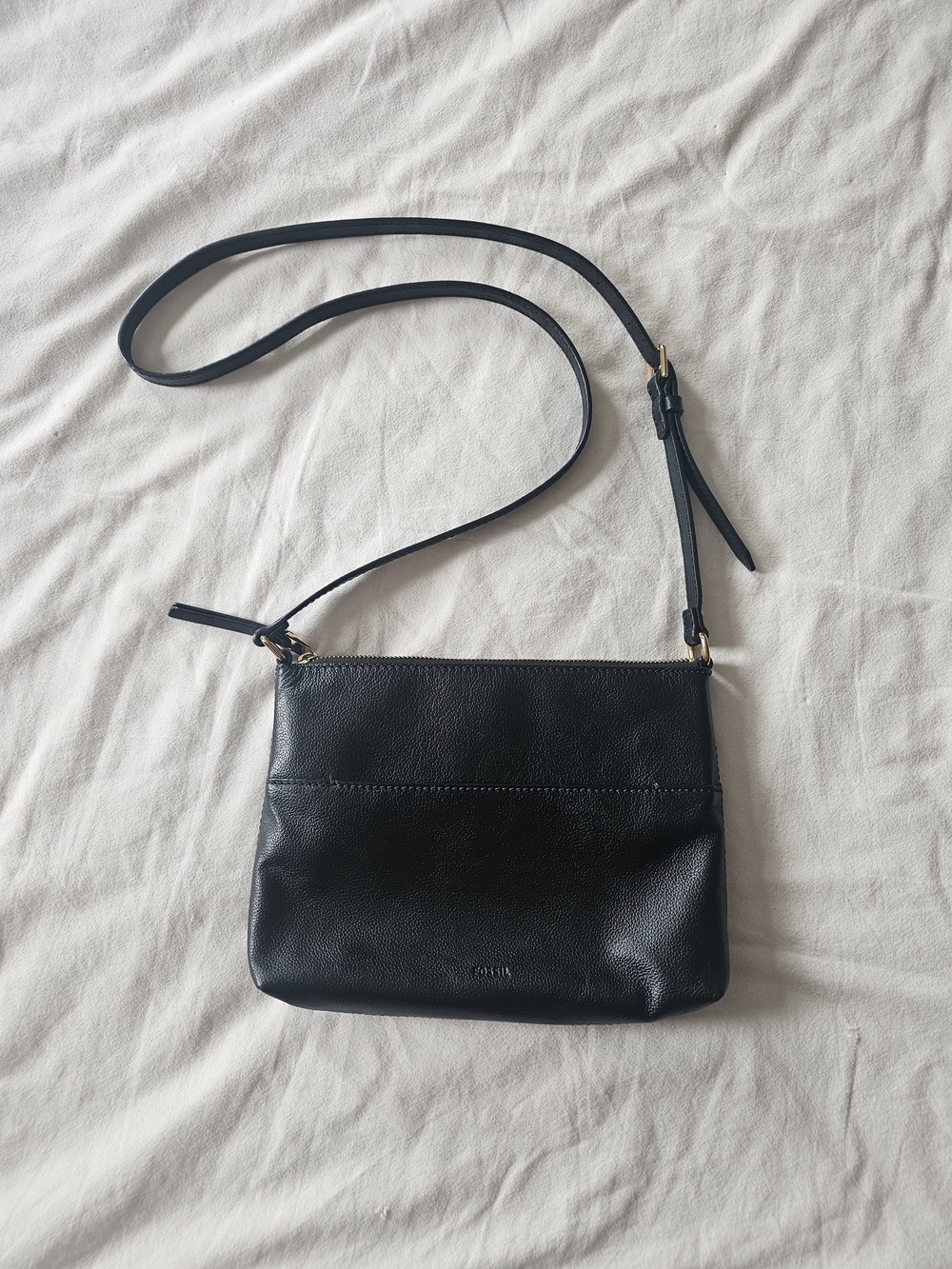 Fossil Black Leather Slim Crossbody Bag
